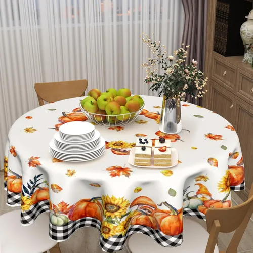 Miniatura 6 de Giwawa Mantel redondo de calabaza de otoño de 60 pulgadas, lavable, tela de poliéster impermeable, decorativo, para fiestas en el hogar