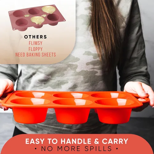 Miniatura 2 de BAKE BOSS Molde de silicona para magdalenas con asas, 6 tazas de tamaño regular, moldes de silicona perfectos para hornear recetas de muffins keto