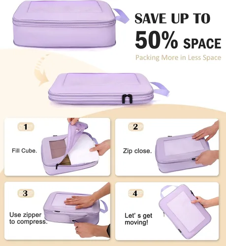 Miniatura 5 de Cubos de embalaje de compresión para viajes, juego de 8 cubos de embalaje con bolsa de aseo para accesorios de viaje, bolsa organizadora