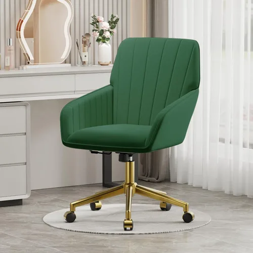 Miniatura 7 de YISHENG - Silla de escritorio de terciopelo para oficina con base dorada, con ruedas, sillas tapizadas modernas ajustables en altura con giro de 360