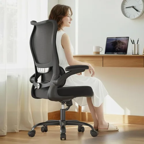 Miniatura 2 de Silla de oficina ergonómica - Silla de oficina cómoda de malla con respaldo alto con rueda de apoyo lumbar, sillas de oficina para el hogar, Negro