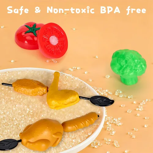 Miniatura 9 de 60 piezas de accesorios de cocina de juego para niños, juego de cocina de simulación con ollas y sartenes, vajilla y conjuntos de frutas y barbacoa