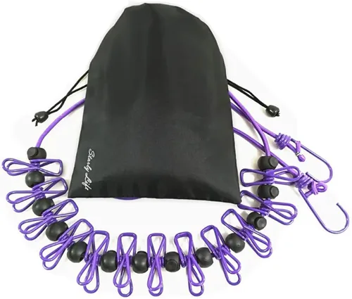 Tendedero elástico ajustable con clips y bolas de posicionamiento, portátil, retráctil, resistente al viento, cuerda colgante para viajes, camping,