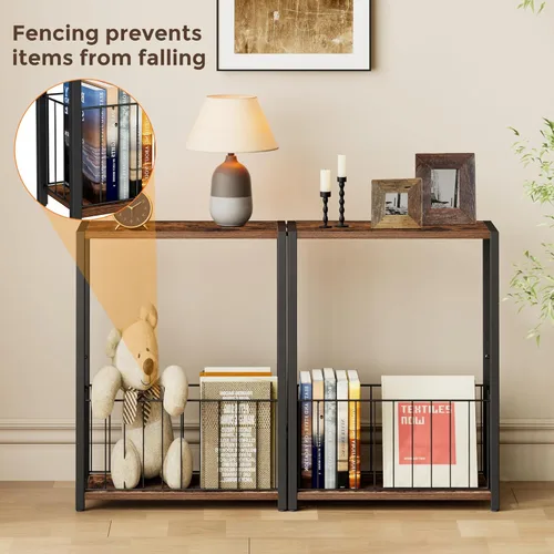 Miniatura 4 de Homleke Juego de 2 mesas laterales estrechas con soporte para revistas, mesas auxiliares delgadas perfectas para espacios pequeños, diseño que