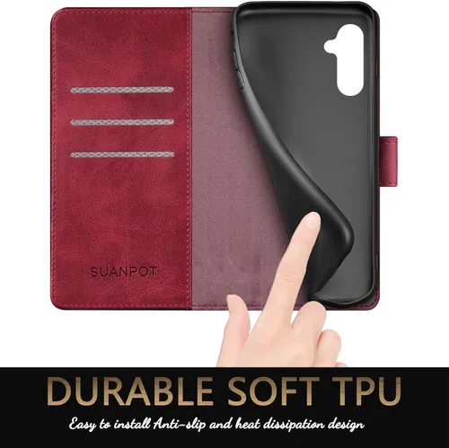 Miniatura 6 de SUANPOT Funda tipo cartera para Samsung Galaxy A54 5G con bloqueo RFID, tarjetero y tarjetero, funda protectora de piel sintética con tapa para Rojo