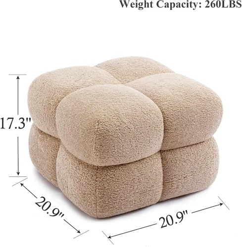 Miniatura 2 de Puf otomano de 21 pulgadas de ancho, taburete cuadrado grande para sofá, otomano bohemio tapizado con tela de peluche para tocador, entrada, Caramelo
