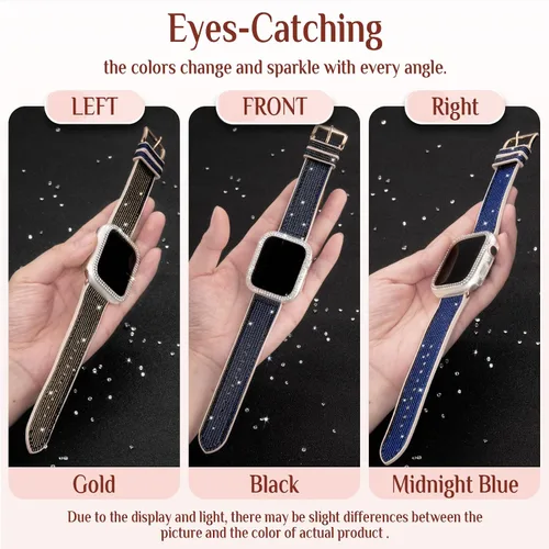 Miniatura 3 de Goton Bling - Correa de silicona brillante compatible con Apple Watch de 1.772 pulgadas (45mm) con protector de borde [sin vidrio], correa que