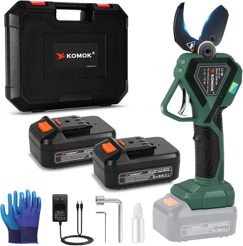 Miniatura 8 de KOMOK Tijeras de podar eléctricas inalámbricas profesionales, herramientas inteligentes para huerto, 2 baterías recargables de 2 Ah, podadora