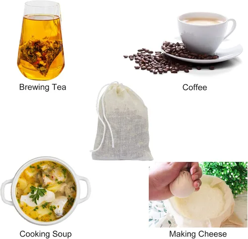 Miniatura 2 de Numola 50 bolsas de té de algodón sin blanquear, bolsas de té reutilizables con cordón para cocinar sopa, bolsa infusora de té orgánico natural