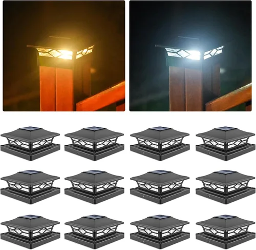 Miniatura 13 de VOLISUN - Faroles solares para poste: paquete de 2 luces para exteriores, para cubierta, con casquillo blanco, resistente al agua, 2 modos