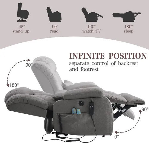 Miniatura 4 de Infinite Position Lay - Silla reclinable plana para adultos, silla elevadora eléctrica de doble motor para personas mayores con masaje