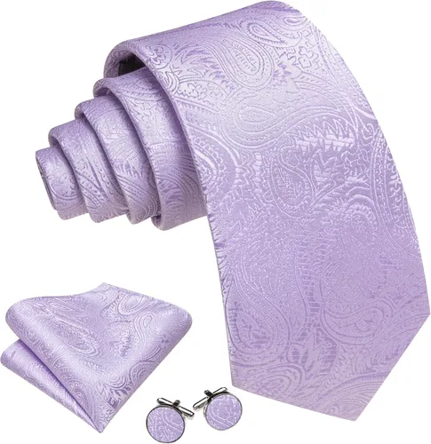 Miniatura 151 de Barry.Wang - Juego de corbata de seda para hombre, diseño de cachemira, pañuelo y gemelos de bolsillo
