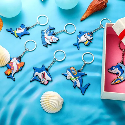 Miniatura 4 de MTLEE 24 llaveros de tiburón a granel, lindo llavero de tiburón para mochilas bajo el mar, recuerdos de fiesta de verano, océano, mar, suministros