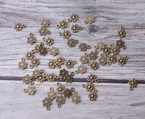 Miniatura 4 de Ruwado 50 dijes de flores pequeñas de metal, vintage, lindos colgantes de flores pequeñas vintage para hacer joyas, kit de pulseras, collares, Bronce