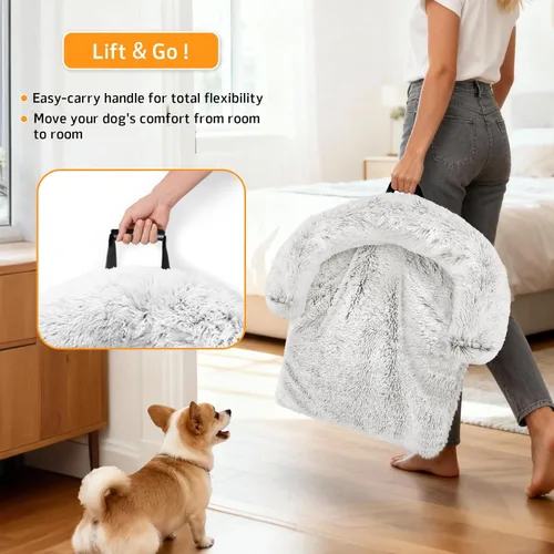Miniatura 3 de Cama calmante para perro, tapete de felpa esponjoso para perros con protector de muebles con funda extraíble lavable para perros y gatos grandes