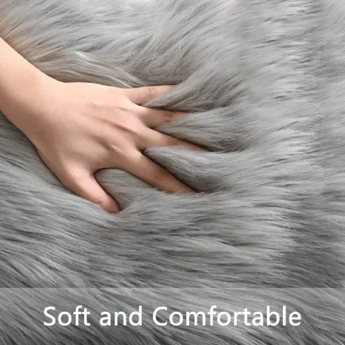 Miniatura 7 de ORINOVA Alfombras de pelo sintético lavable de color gris plateado claro para dormitorio, alfombra de felpa para sala de estar, alfombra
