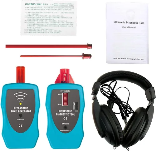 Miniatura 6 de Detector de fugas ultrasónico All-Sun Estetoscopio de diagnóstico 36-44kHz Sonda de aire/contacto, Kit con volumen rotatorio, generador de tono