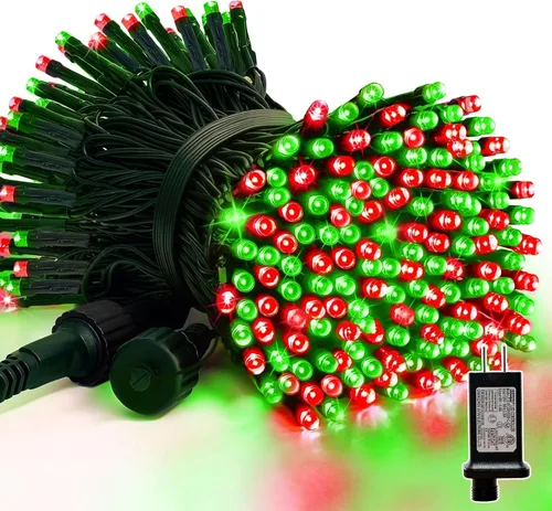 Miniatura 23 de LAMPHOME - Cadena de luces LED de 500 luces para exteriores, 46 pies, con 16 modos, luces impermeables verdes, rojas y rojas-verdes agrupadas