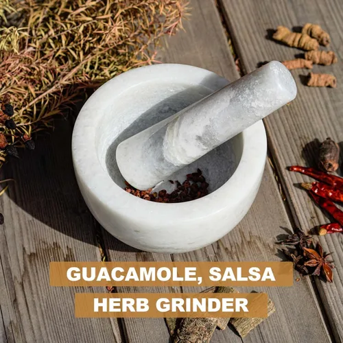 Miniatura 5 de Koville Juego de Mortero y Maja de Mármol, Tazón Triturador de 5"-1.5 Tazas para Guacamole, Salsa, Triturador de Pastillas, Especias, Hierbas, Ajo