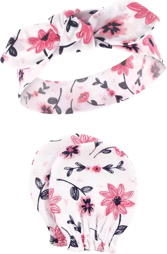 Miniatura 140 de Hudson Baby Conjunto de diadema de algodón y manoplas para rascar para bebé