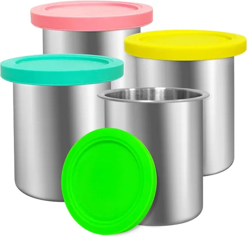 Miniatura 9 de Recipientes de una pinta de acero inoxidable y tapas compatibles con la máquina de helados Ninja Creami NC500, NC501, CN501CO Delux Series– 1