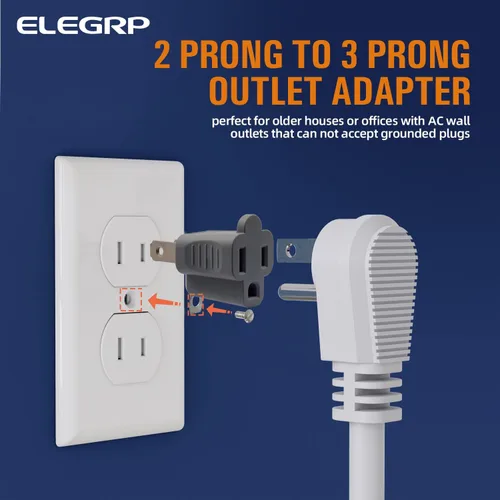 Miniatura 4 de ELEGRP Adaptador de 2 a 3 puntas, paquete de 3, gris - Adaptador de enchufe de conexión a tierra polarizado, certificación ETL
