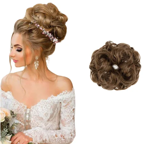 Miniatura 12 de Extensiones de cabello desordenado, coleta, peinado recogido, Moño, Mezcla de blanqueador negro y café.
