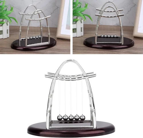 Miniatura 7 de Bolas de equilibrio clásicas Newton Cradle 5 bolas de acero de péndulo Ulum para oficina y educación escolar Newton bolas de cojinete oscilante (L)