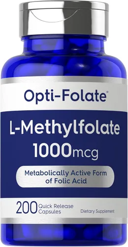 Carlyle L metilfolato 1000mcg | 200 cápsulas | Tamaño de valor | Optimizado y activado | Sin OMG, sin gluten | Folato de metilo, 5-MTHF | por