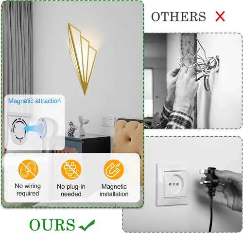 Miniatura 6 de Juego de dos apliques de pared modernos que funcionan con pilas, lámpara de pared simple y creativa Art Deco con control remoto, luz de pared LED