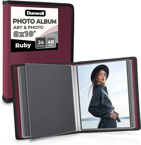 Álbum de fotos Dunwell 8x10 (Ruby) con papel de montaje negro, libro de presentación de 8 x 10 para fotos y arte, portafolio, 24 fundas Rubí