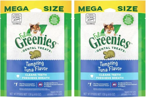 Miniatura 14 de Greenies Golosinas dentales naturales para gatos adultos recomendadas por veterinarios felinos, tentador sabor a atún, tubo de 9.75 oz