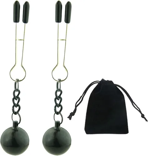 Miniatura 17 de Pinzas para pezón con peso de acero inoxidable con clip de cadena para pezón, bola ajustable, sin perforación, joyería para pezones para adultos