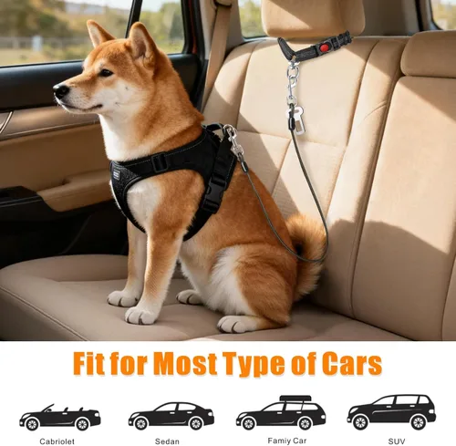 Miniatura 5 de Idepet Cinturón de seguridad para perro para automóvil, 2 piezas de cinturón de seguridad de perro de acero inoxidable a prueba de mordidas, arnés 3