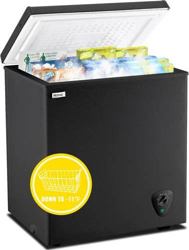 Congelador de pecho de 5.0 pies cúbicos, pequeños congeladores negros profundos, WANAI Mini máquina compacta para el hogar, 7 termostatos cesta