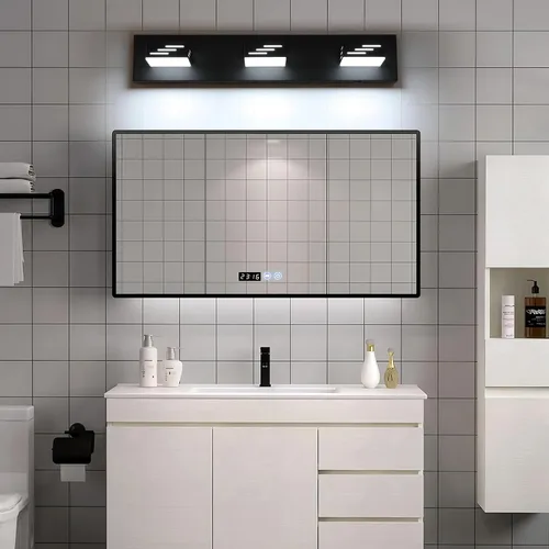 Miniatura 7 de Joosenhouse Lámpara de tocador de baño negra de 3 luces, 5CCT regulable, luces LED de tocador sobre el espejo, 23.6 pulgadas, 24 W, luces de espejo