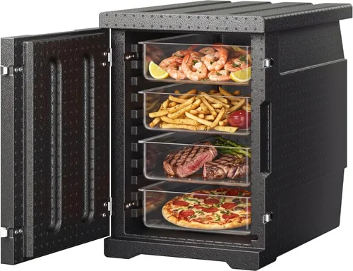VEVOR Transportador de bandeja de alimentos aislado, caja caliente de 95 cuartos de galón para catering, LLDPE caja de alimentos con hebillas Negro