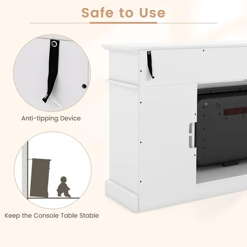 Miniatura 8 de Tangkula Soporte de TV con chimenea para televisores de hasta 65 pulgadas, consola de TV con chimenea eléctrica con control remoto, protección Blanco
