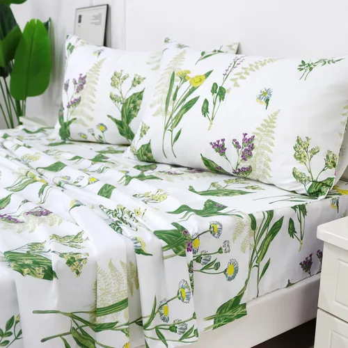 Miniatura 13 de FADFAY Juego de sábanas de cama con estampado floral amarillo, de algodón, tamaño King, suaves, transpirables, estilo Shabby Coquette, con bolsillo