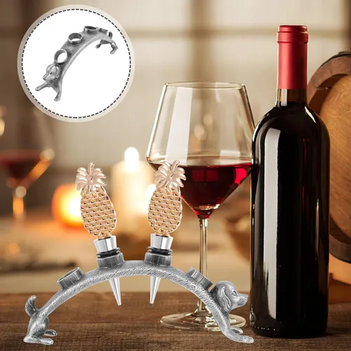 Miniatura 4 de Gadpiparty Dog Design - Tapones de vino de 4 agujeros, soporte para botellas, ramo de aleación para botella de vino, soporte para tapones