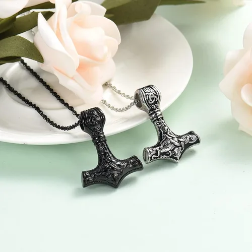 Miniatura 3 de shajwo Mjolnir Thors - Collar de urna de martillo para cenizas para hombres, celta, nórdico, vikingo, joyería de cremación para mujer, recuerdo