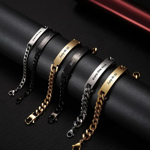 Miniatura 6 de OTXIXTO Pulseras personalizadas con nombre para hombresmujeres, pulseras a juego personalizadas para parejas, pulseras de acero inoxidable grabadas