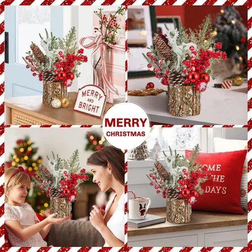 Miniatura 6 de Decoración Navideña Árbol de Navidad pequeño con luces - Mini árbol de Navidad artificial de mesa iluminado con adornos navideños gnomos