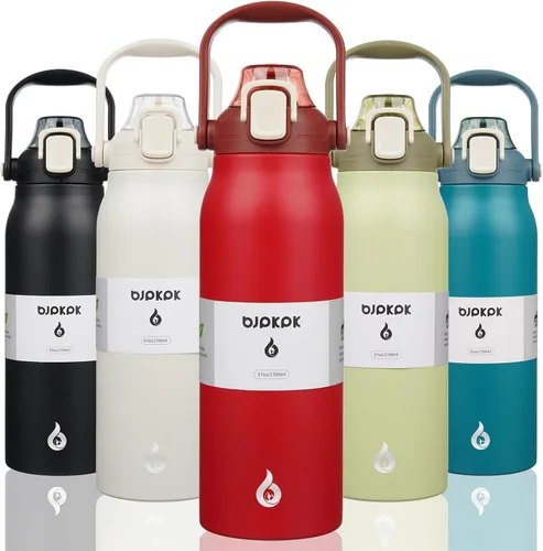 Miniatura 23 de BJPKPK - Botellas de agua aisladas con pajita, botellas de agua bonitas de 27 oz con asa, jarra de metal de acero inoxidable sin BPA, frascos 27 oz