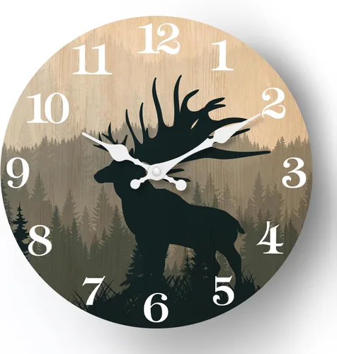 Miniatura 13 de XFM Reloj de Pared de Oso de Cabaña Operado con Batería de 10 Pulgadas Silencioso de Madera Relojes de Pared Rústicos de Granja para Decoración