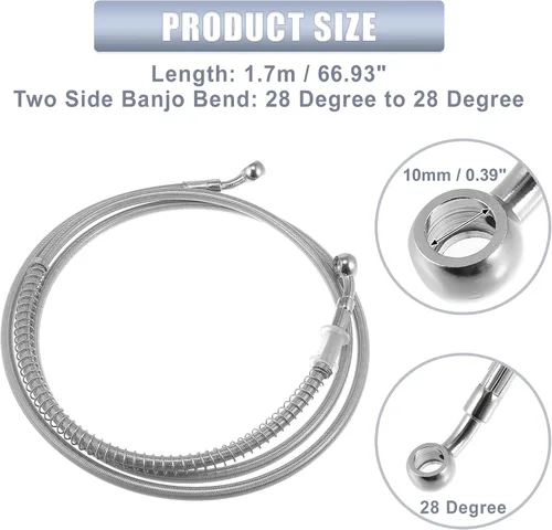 Miniatura 4 de Motoforti 66.93 pulgadas de longitud 0.394 in ID motocicleta línea de freno hidráulico tubo de manguera de aceite de acero inoxidable trenzado cable