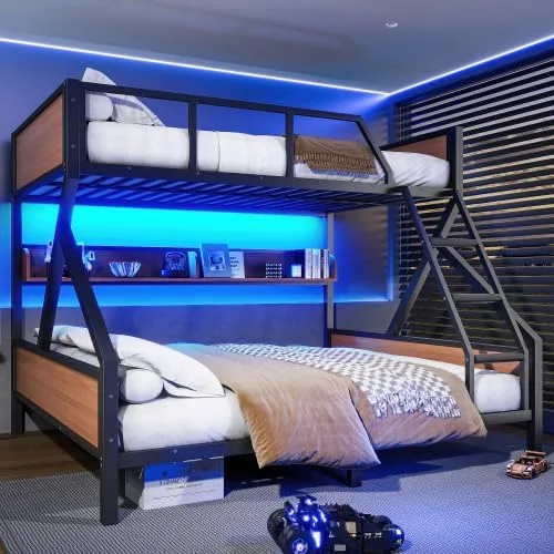 Miniatura 19 de Bellemave Twin XL Bunk Bed Frame with Storage Shelves & Pegboard, Metal Bunk Bed Twin XL with USB Ports & LED Lights, Space-Saving for Bedroom