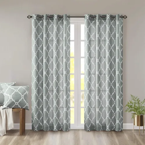 Miniatura 25 de Madison Park Saratoga - Cortina individual para ventana con filtro de luz, estampado de calado, 1 panel con ojales en la parte superior, para sala