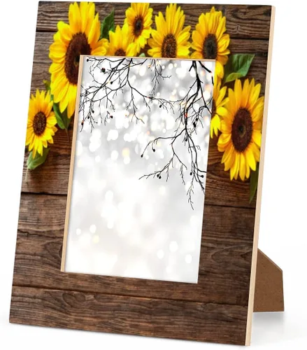 Miniatura 4 de Marcos de fotos de madera de girasol de playa de 4 x 6 pulgadas, marco de fotos de madera de pie para escritorio, marco de fotos de mesa para A