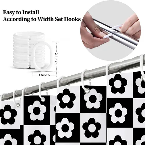Miniatura 7 de Retro Flower Checkered Shower Curtain Black White Vintage Floral Plaid Fabric Shower Curtians 72x72Inch Washable Groovy Aesthetic Modern Hippie Boho